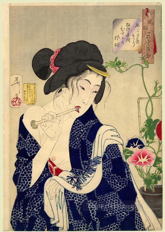 looking as if she is waking up the appearance of a maiden of the koka era Tsukioka Yoshitoshi beautiful women Oil Paintings